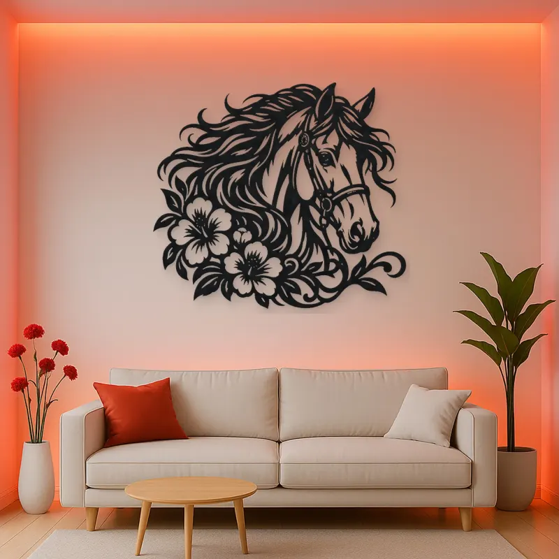 Horse Head Floral Metal Wall Art | Equestrian Wall Decor