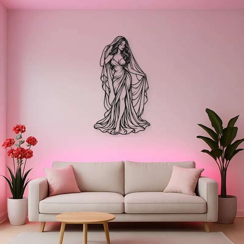 Veiled Muse Metal Wall Art | Minimalist Woman Line Art