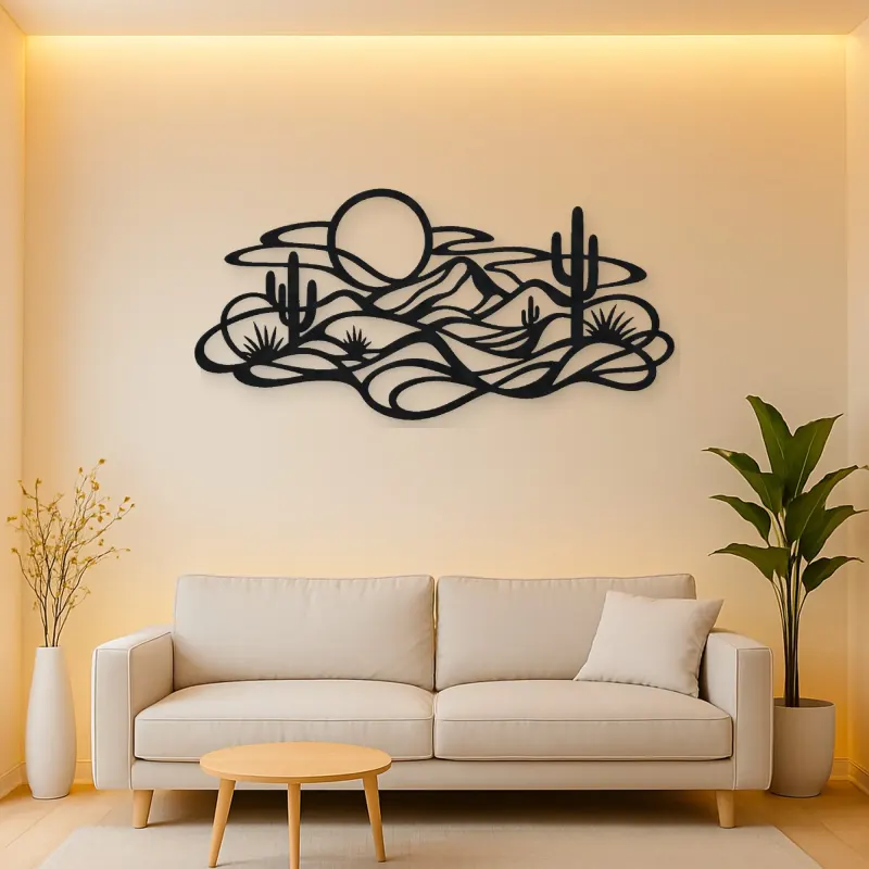 Layered Desert Curves Metal Wall Art | Nature Silhouette Decor
