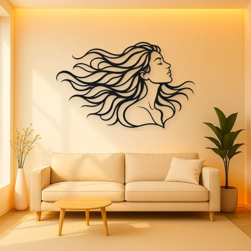 Windblown Hair Face Metal Wall Art | Minimalist Woman Line Art