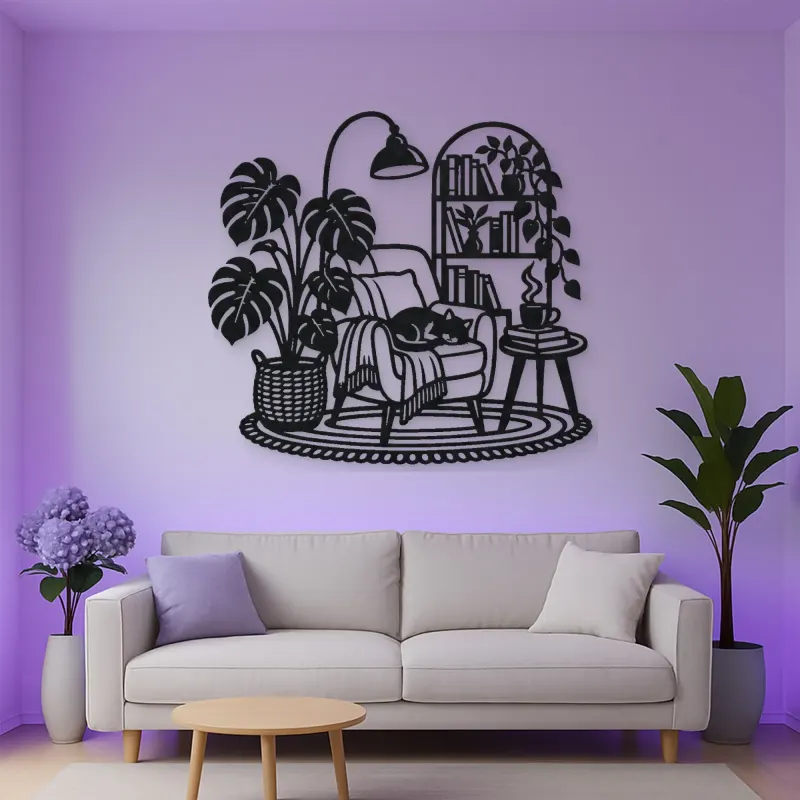 Books and Plant Metal Wall Art | Cozy Home Metal Decor