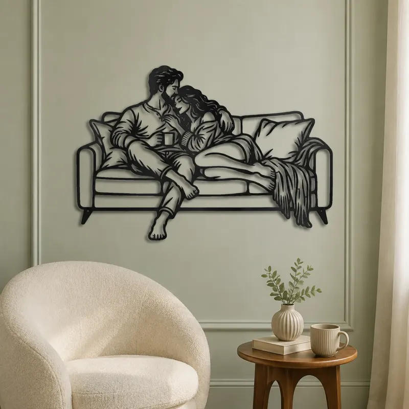 Cozy Sofa Couple Metal Wall Art | Romantic Couple Decor - lifestyle view 2