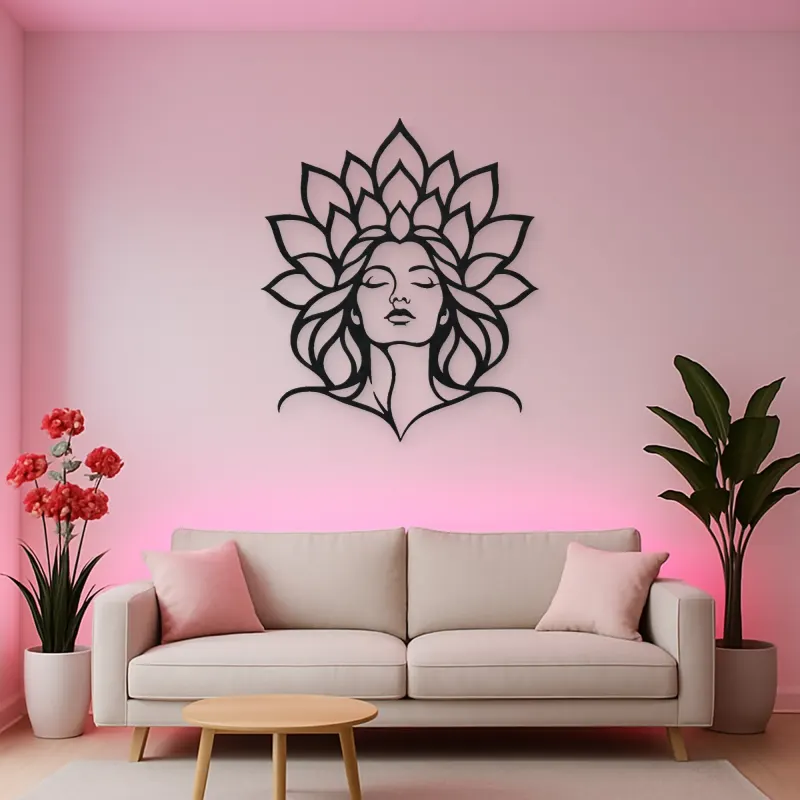 Lotus Face Muse Metal Wall Art | Minimalist Woman Line Art