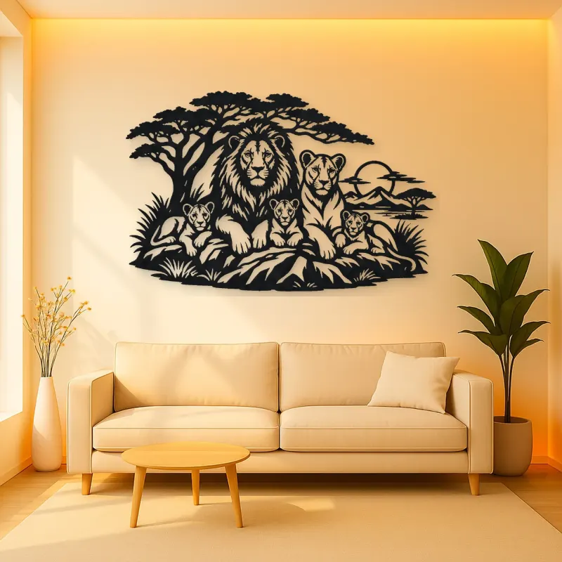 Lion Family Pride Metal Wall Art | Wildlife Silhouette Decor