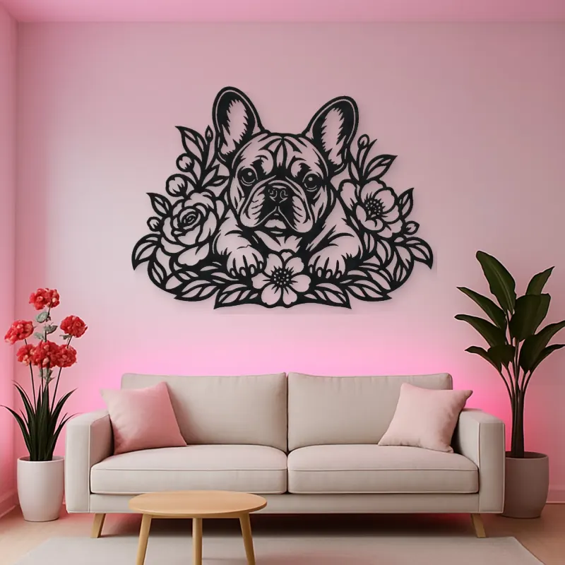 French Bulldog Floral Metal Wall Art | Pet Lover Silhouette Decor
