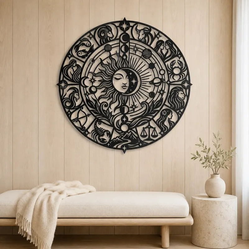 Zodiac Wheel Flow Metal Wall Art | Celestial Boho Wall Decor - lifestyle view 5