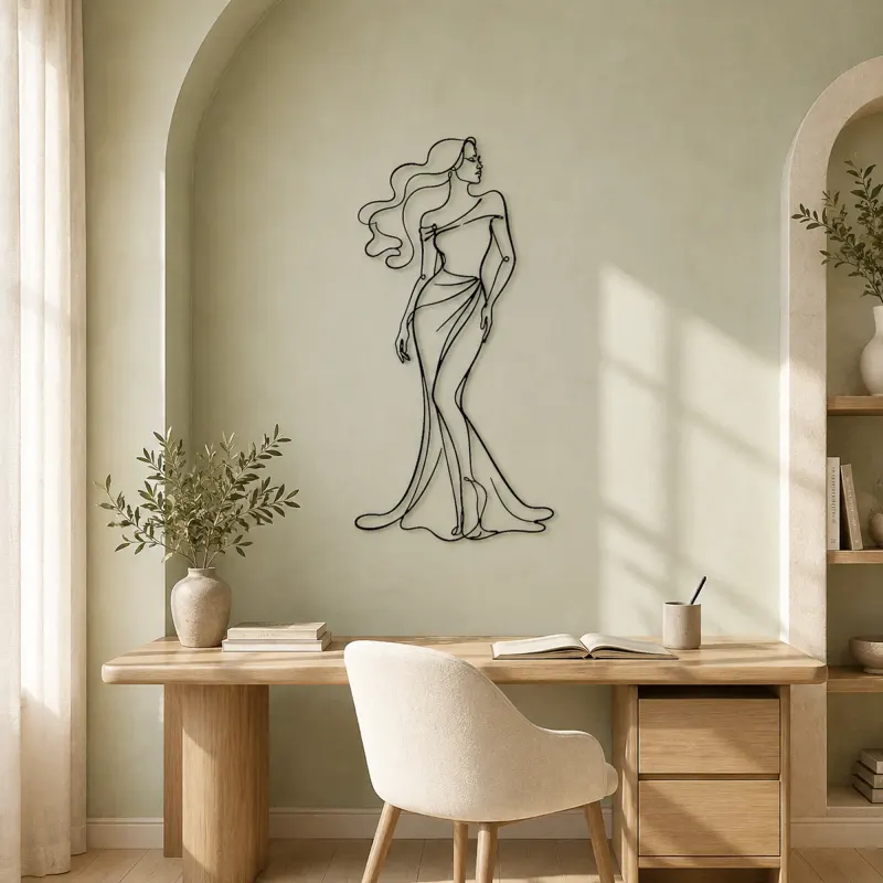 Flowing Hair Elegance Metal Wall Art | Fashion Figure Wall Decor - lifestyle view 4