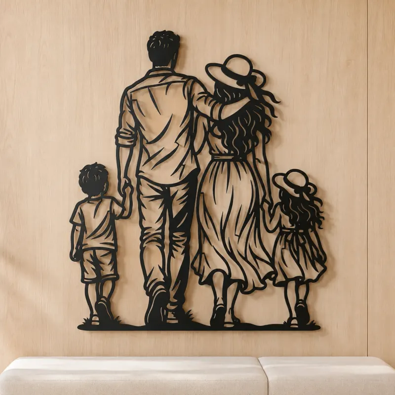 Family of Four Walk Metal Wall Art | Family Silhouette Decor - lifestyle view 5