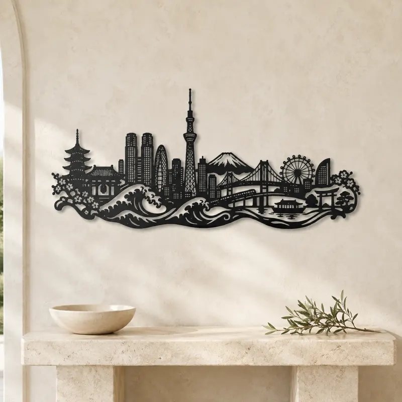 Tokyo Skyline Wave Metal Wall Art | Travel and City Wall Decor - lifestyle view 3