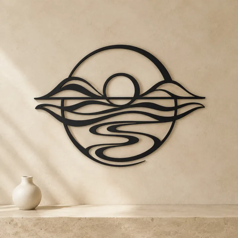 Five Line Horizon Metal Wall Art | Nature Silhouette Decor - lifestyle view 3