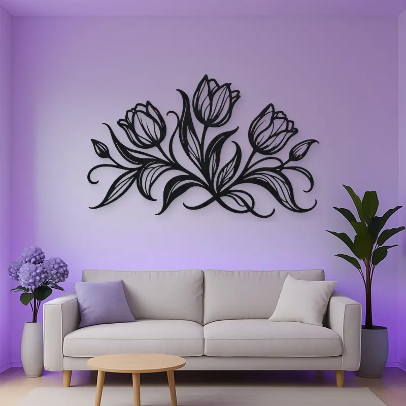 Tulip Trio Flow Metal Wall Art | Botanical Metal Wall Decor
