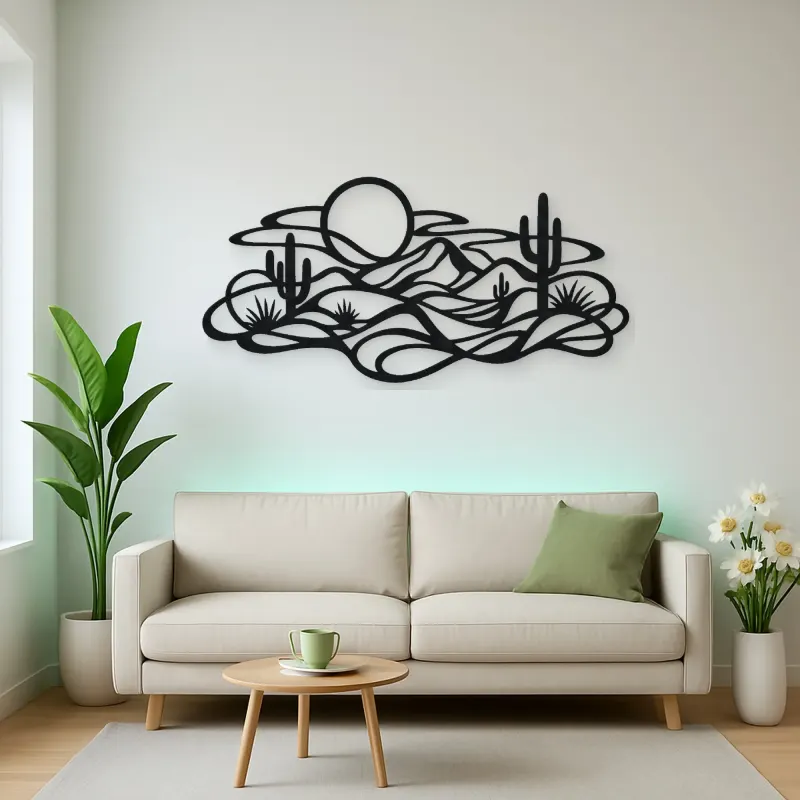 Layered Desert Curves Metal Wall Art | Nature Silhouette Decor