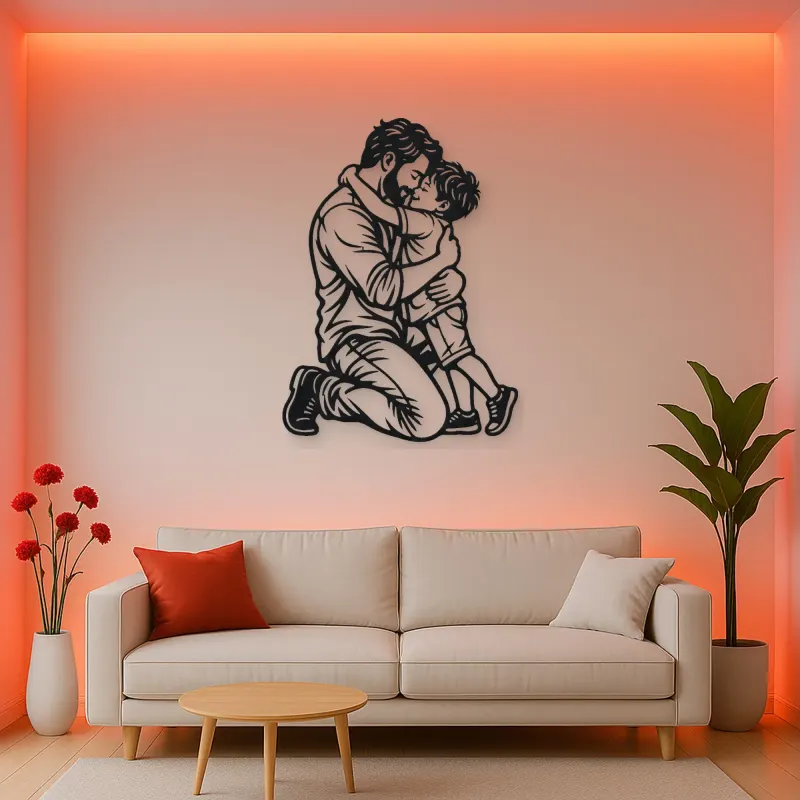 Single Father Child Metal Wall Art | Family Silhouette Decor
