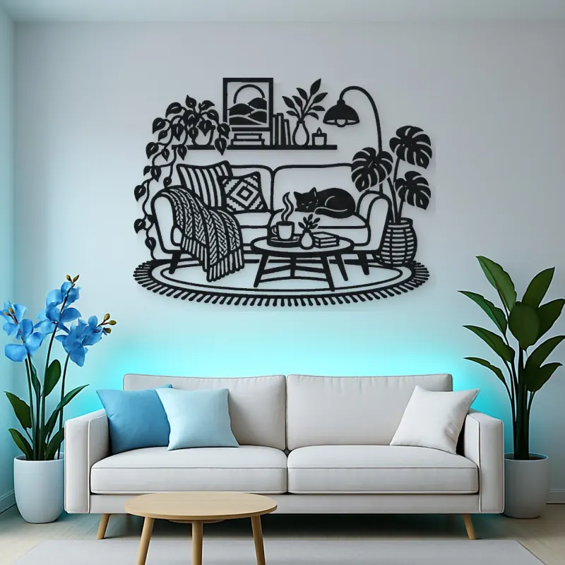 Cozy Sofa Line Metal Wall Art | Cozy Home Metal Decor