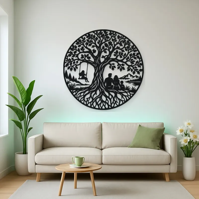 Tree with Family Metal Wall Art | Family Silhouette Decor