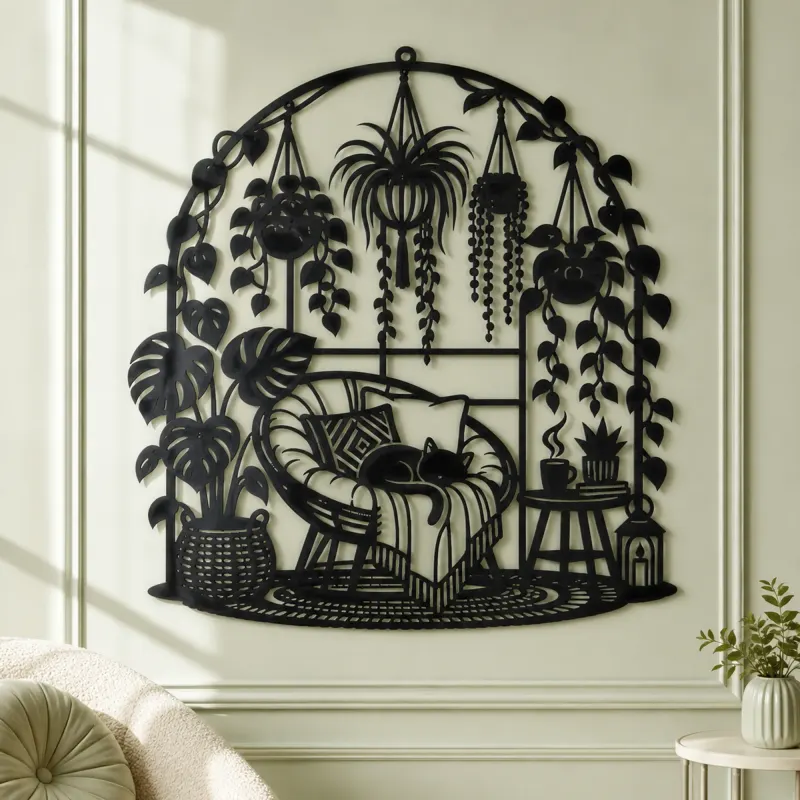Hanging Plant Garden Metal Wall Art | Botanical Metal Wall Decor - lifestyle view 2