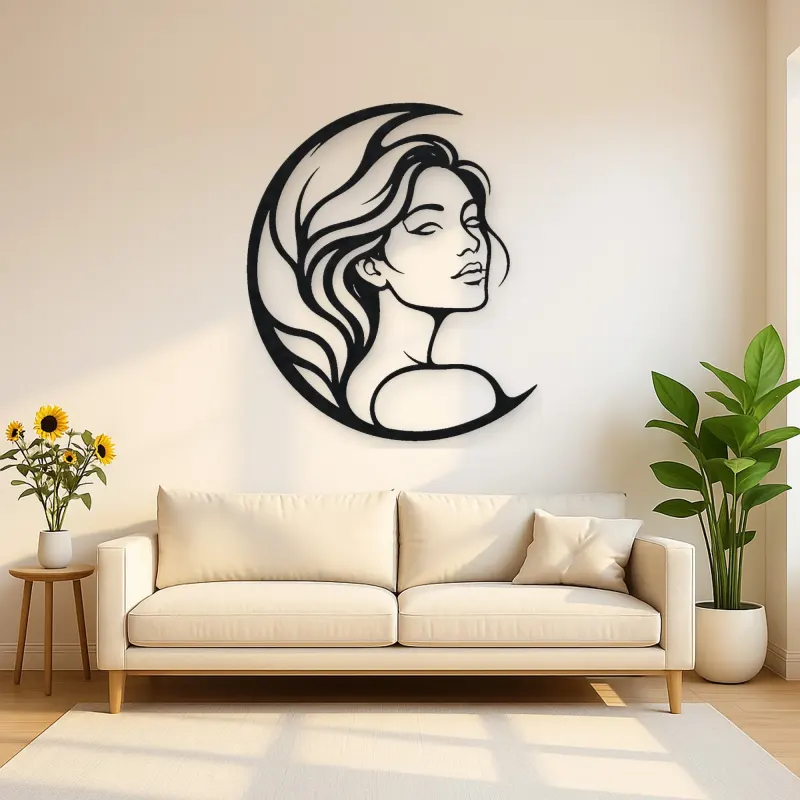 Moon Curve Face Metal Wall Art | Minimalist Woman Line Art