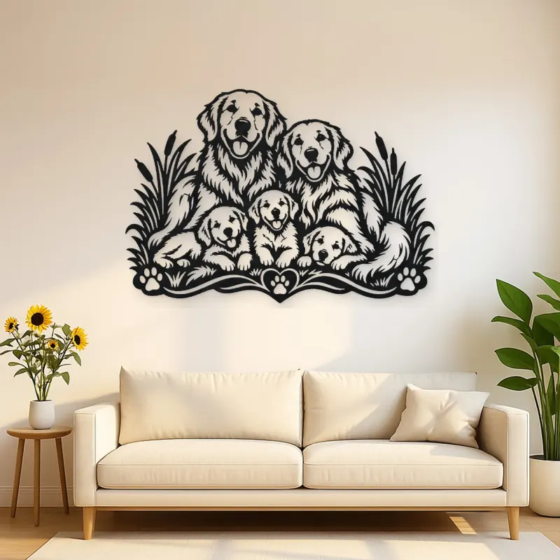 Golden Retriever Family Metal Wall Art | Pet Lover Silhouette Decor