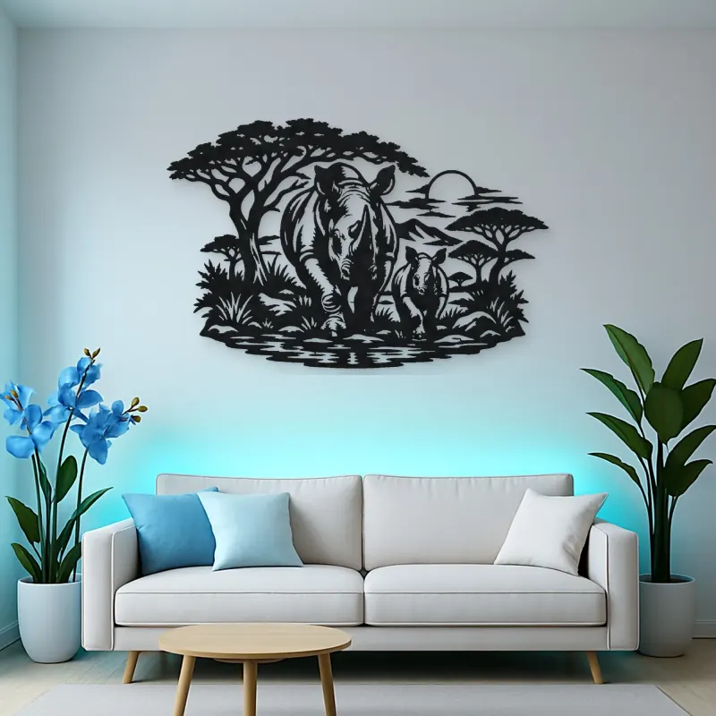 Rhino Savanna Metal Wall Art | Wildlife Silhouette Decor