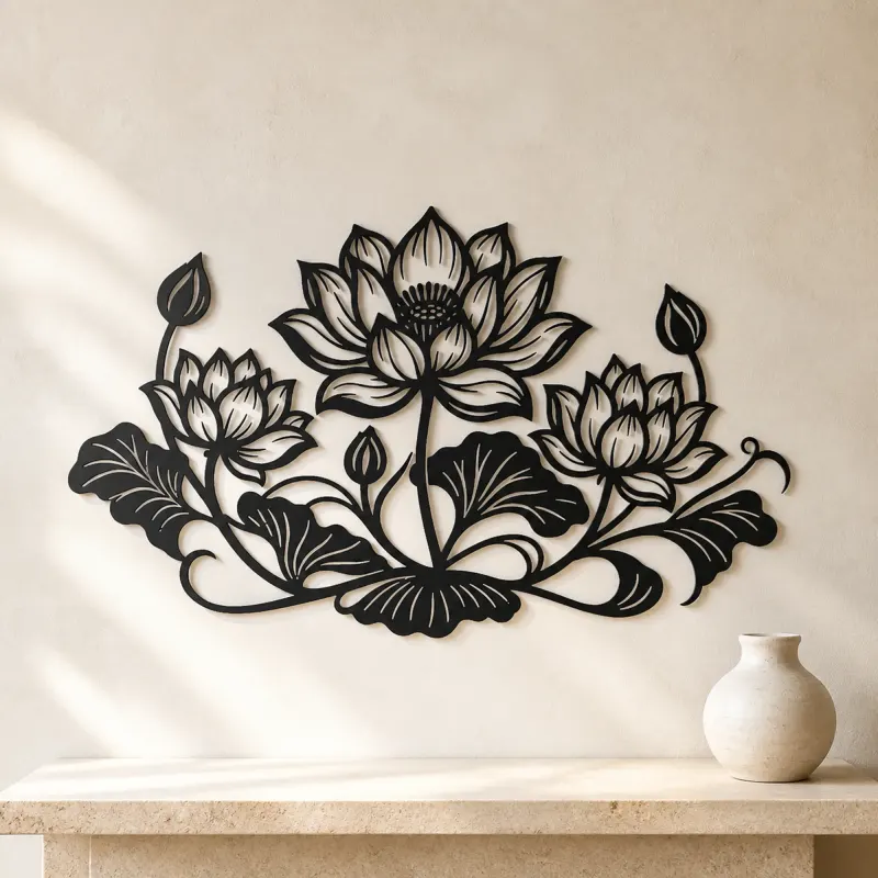 Lotus Bloom Balance Metal Wall Art | Botanical Metal Wall Decor - lifestyle view 3