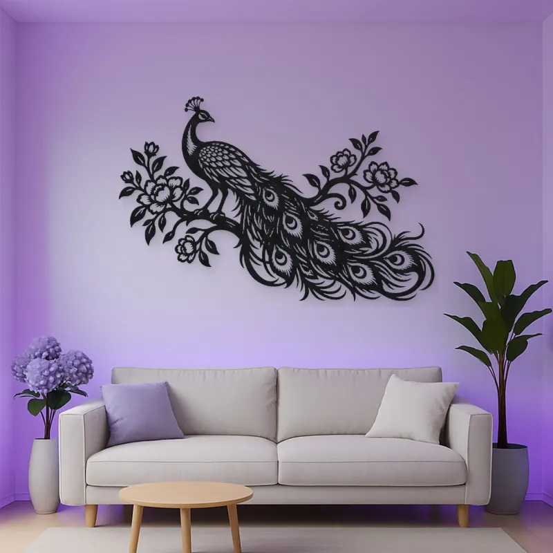 Peacock Feather Flow Metal Wall Art | Wildlife Silhouette Decor