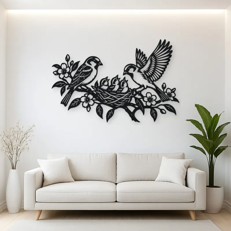 Sparrow Family Metal Wall Art | Wildlife Silhouette Decor
