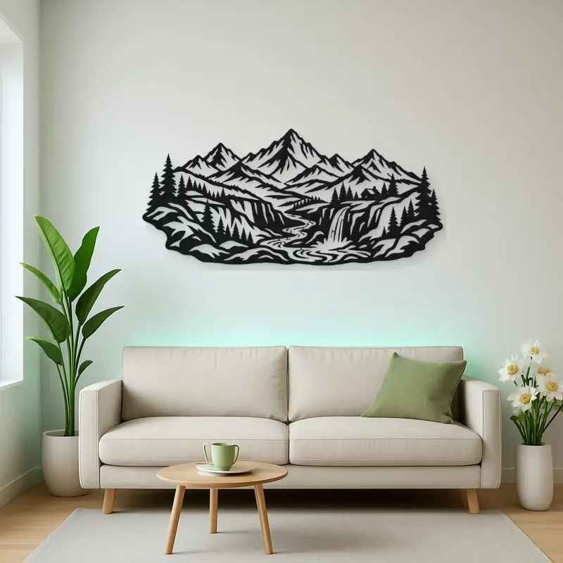 Canyon Mountain Flow Metal Wall Art | Nature Silhouette Decor