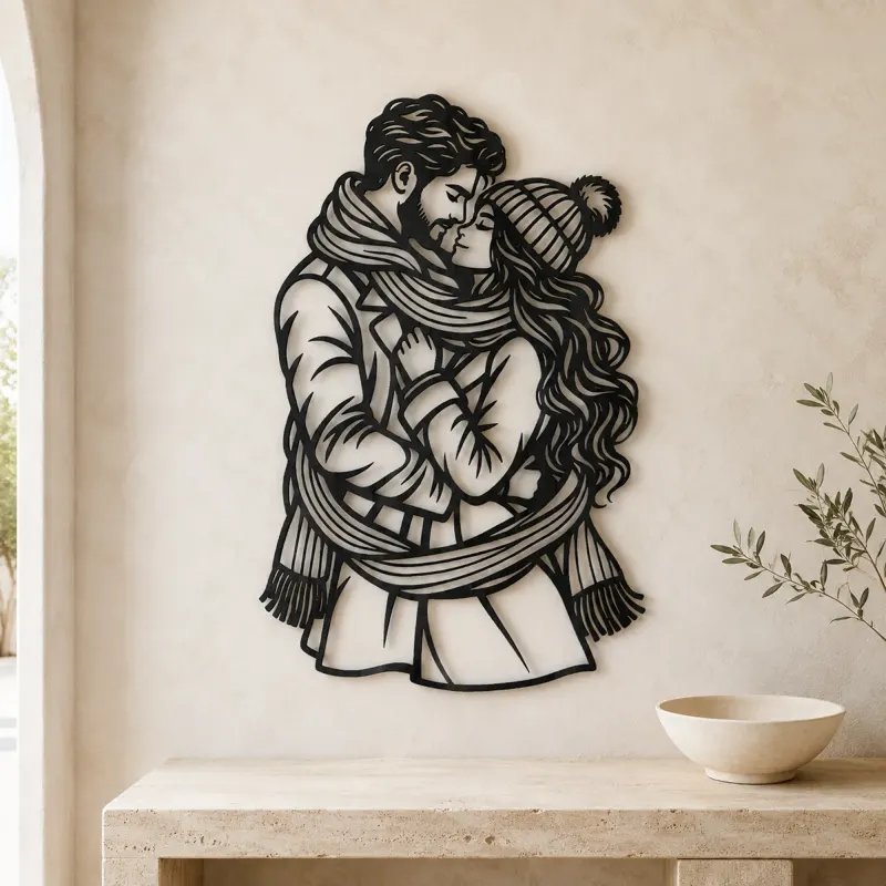 Winter Scarf Couple Metal Wall Art | Romantic Couple Decor - lifestyle view 3