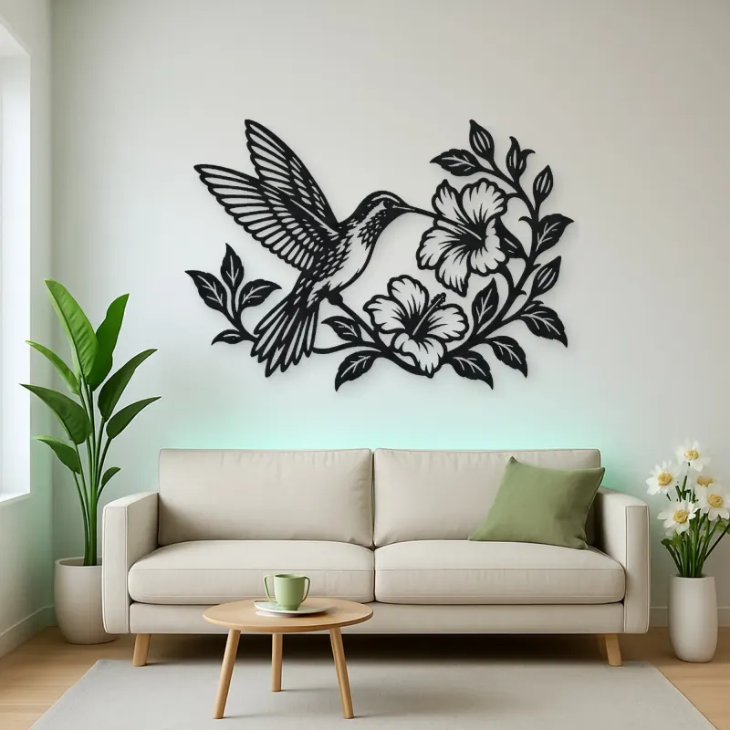 Hummingbird Blossom Metal Wall Art | Wildlife Silhouette Decor