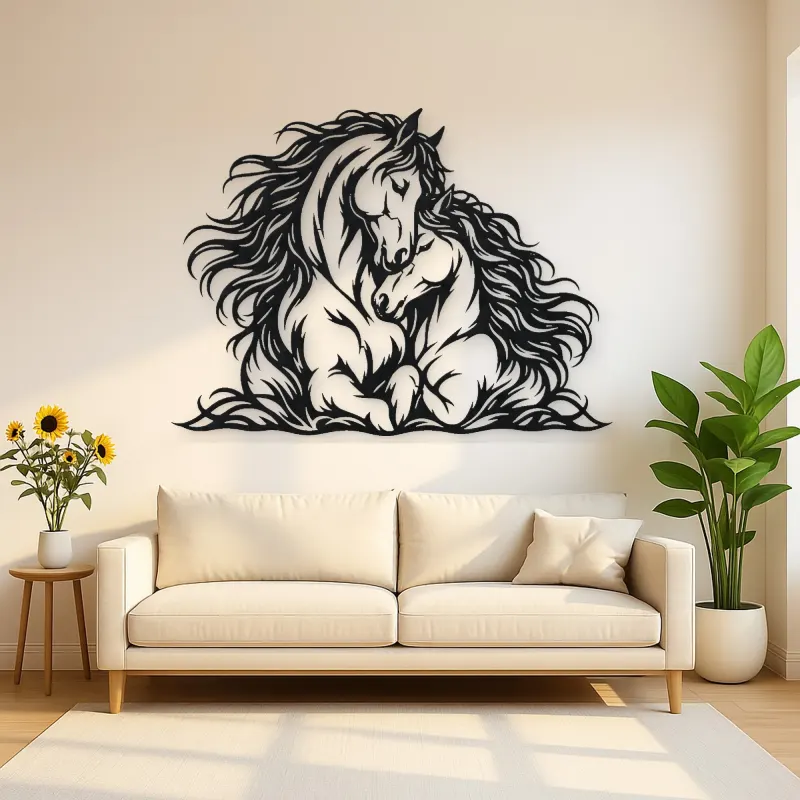 Two Horses Embrace Metal Wall Art | Equestrian Wall Decor