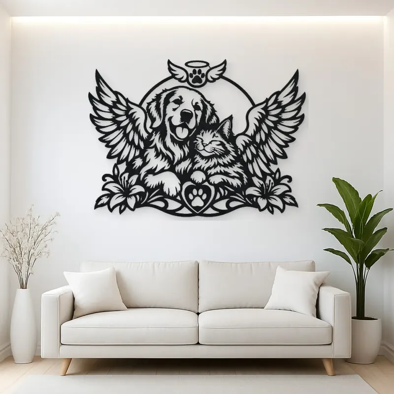 Pet Memorial Wings Metal Wall Art | Pet Lover Silhouette Decor