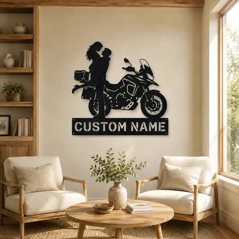Personalized Adventure Motorcycle Couple Metal Wall Art - lifestyle view 4