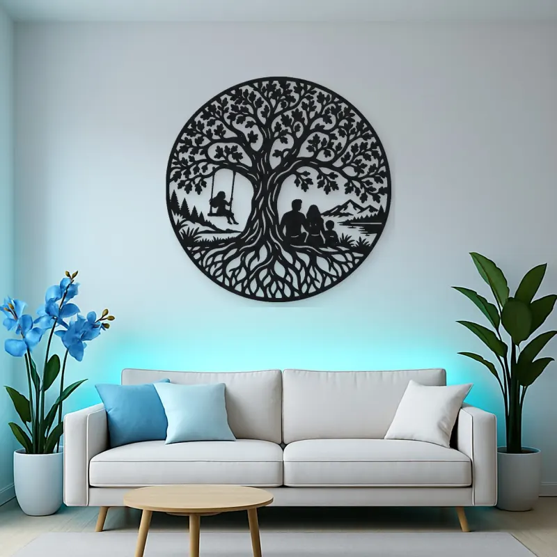 Tree with Family Metal Wall Art | Family Silhouette Decor