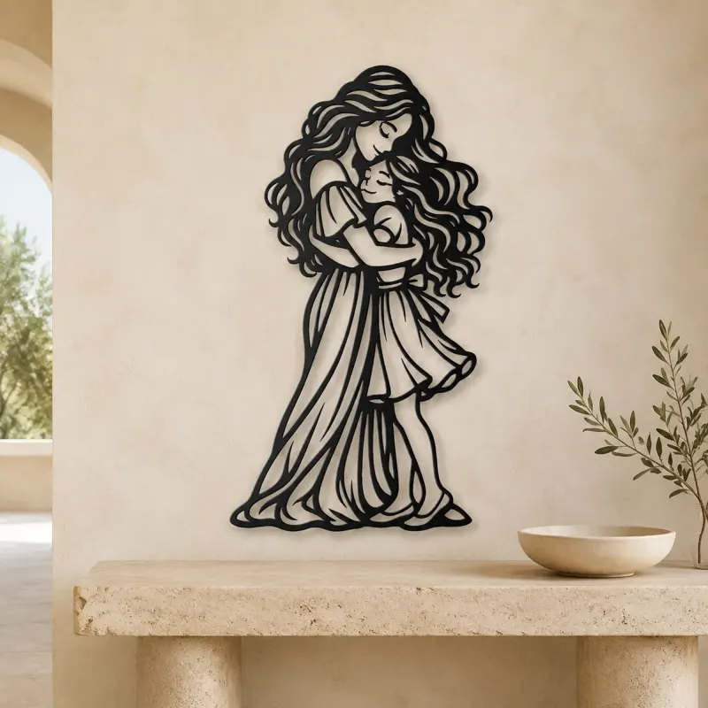 Mother Daughter Hug Metal Wall Art | Family Silhouette Decor - lifestyle view 3