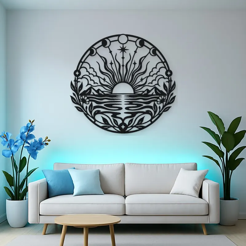 Boho Sun Horizon Metal Wall Art | Nature Silhouette Decor