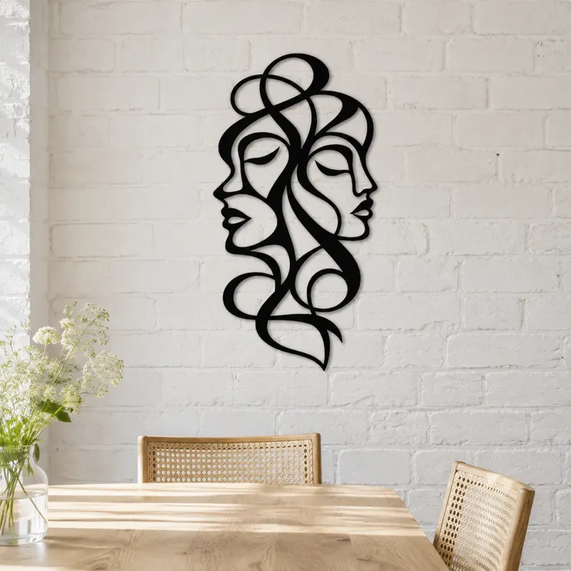 Abstract Face Fusion Metal Wall Art | Minimalist Woman Line Art - lifestyle view 4