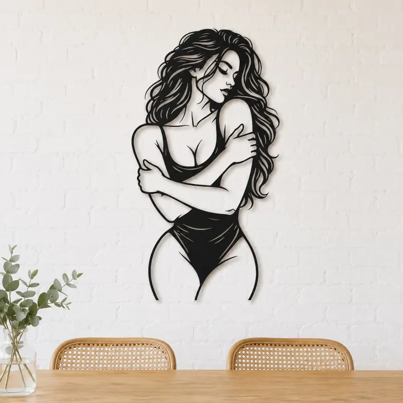 Self Embrace Torso Metal Wall Art | Minimalist Woman Line Art - lifestyle view 4