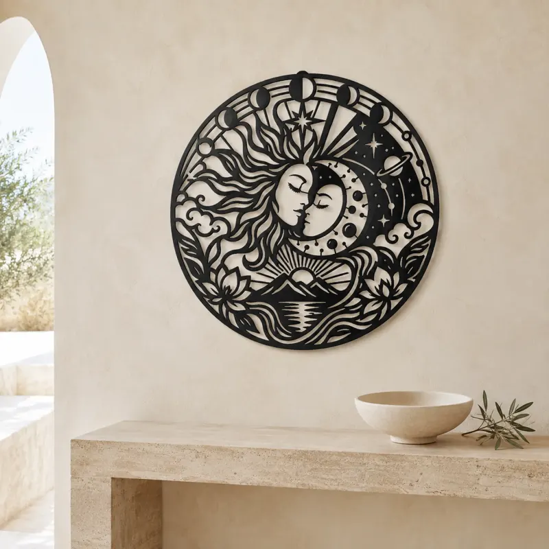 Sun and Moon Embrace Metal Wall Art | Celestial Boho Wall Decor - lifestyle view 3