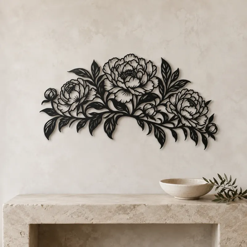 Peony Garden Arc Metal Wall Art | Botanical Metal Wall Decor - lifestyle view 3