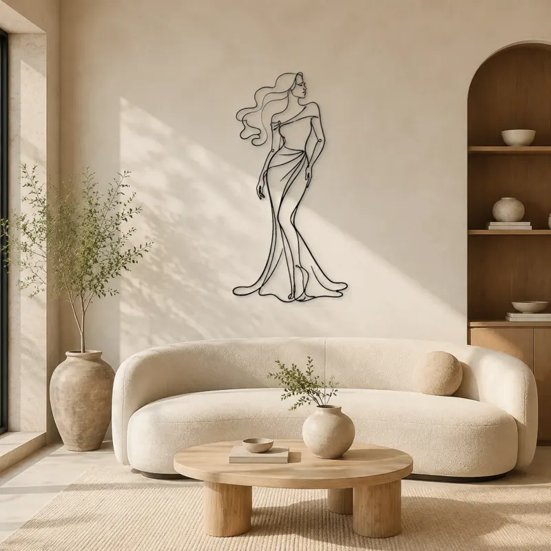 Cartel de metal de elegancia de cabello fluido | Decoración mural de figura de moda