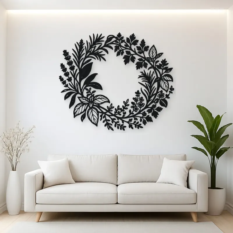 Herb Kitchen Wreath Metal Wall Art | Cozy Home Metal Decor