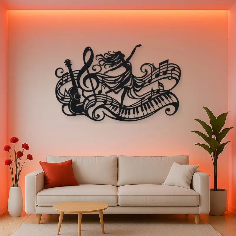 Dancing Treble Flow Metal Wall Art | Music Room Wall Decor