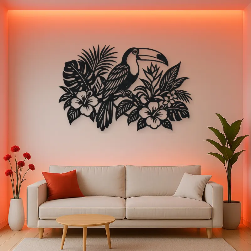 Toucan Leaf Garden Metal Wall Art | Wildlife Silhouette Decor