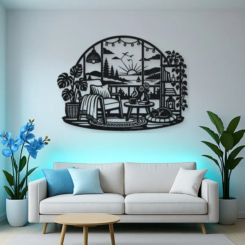 Cozy Home Horizon Metal Wall Art | Nature Silhouette Decor