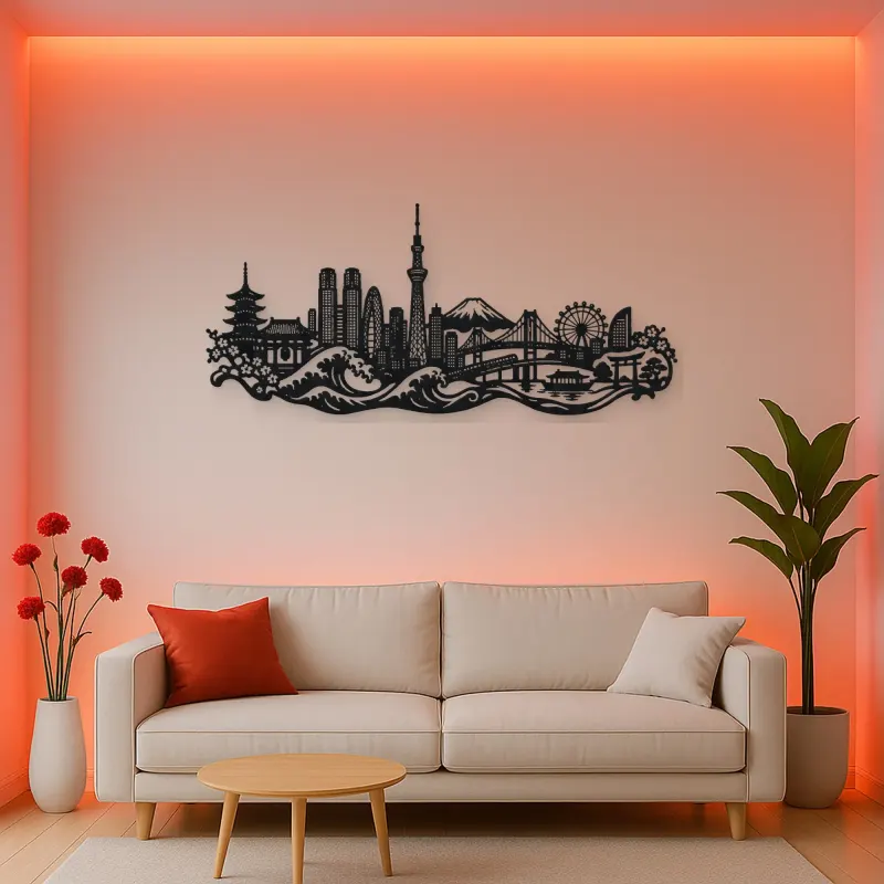 Tokyo Skyline Wave Metal Wall Art | Travel and City Wall Decor