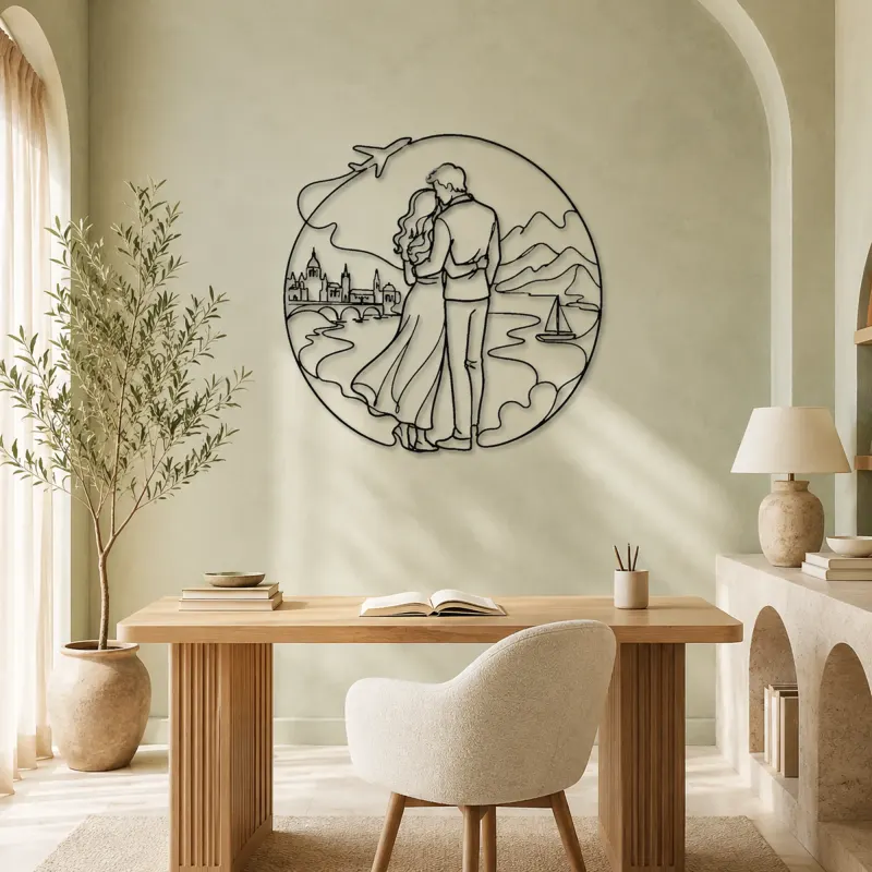Travel Lovers Pose Metal Wall Art | Romantic Couple Decor - lifestyle view 4