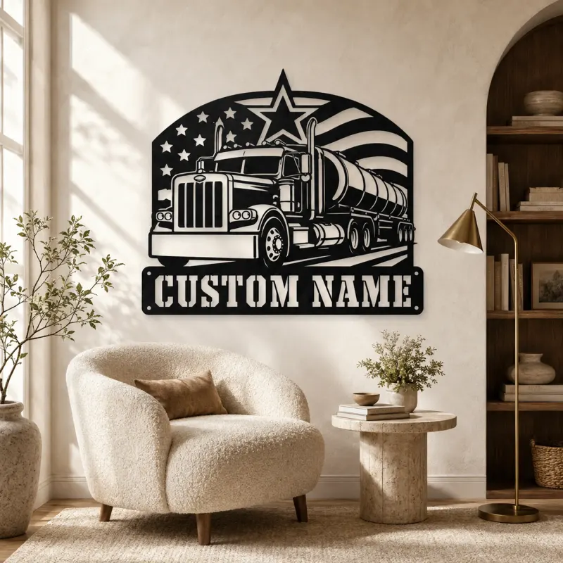 Personalized Tanker Semi Truck American Flag Metal Wall Art - lifestyle view 5