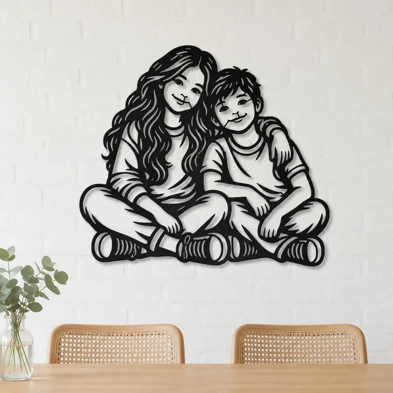 Siblings Side by Side Metal Wall Art | Family Silhouette Decor - lifestyle view 4