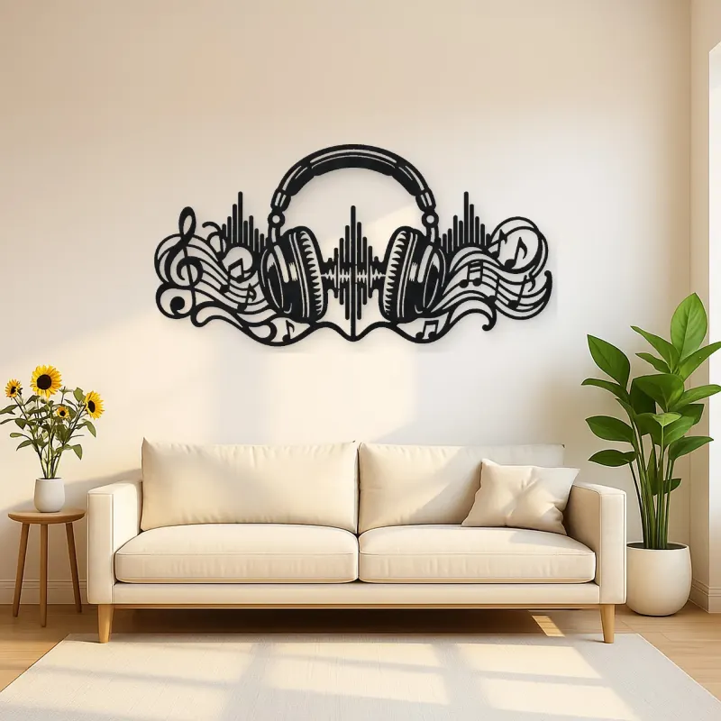 Headphones Sound Wave Metal Wall Art | Music Room Wall Decor