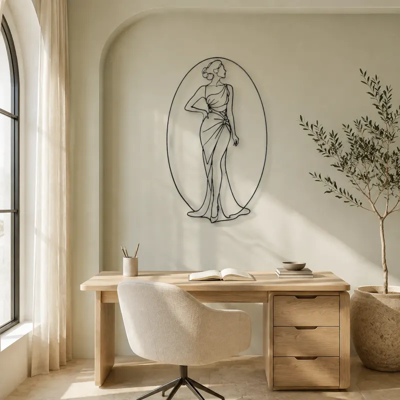 Oval Frame Woman Metal Wall Art | Fashion Figure Wall Decor - lifestyle view 4